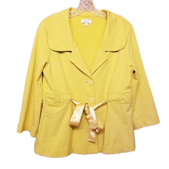 Fossil | Women's Mustard Yellow Belted Blazer Jacket (Size Large) - Picture 1 of 8